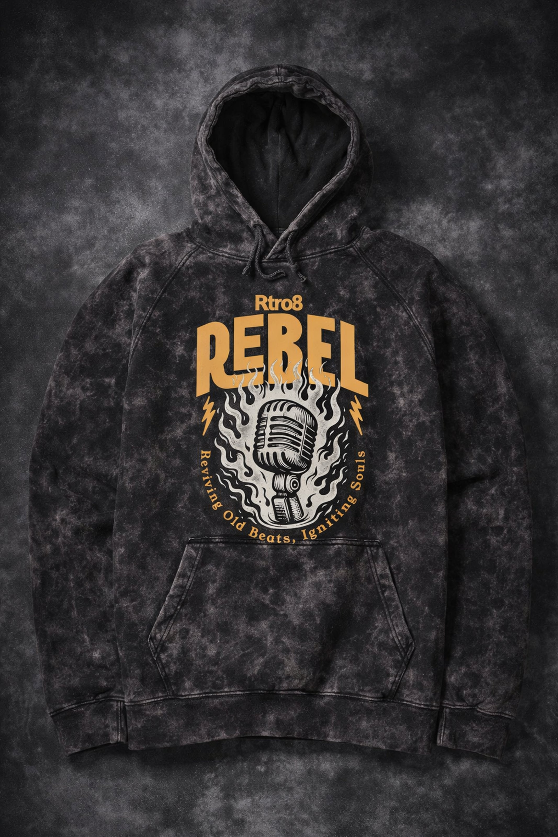 Rtro8 Rebel Mic Hoodie | Acid Wash Vintage Music Streetwear