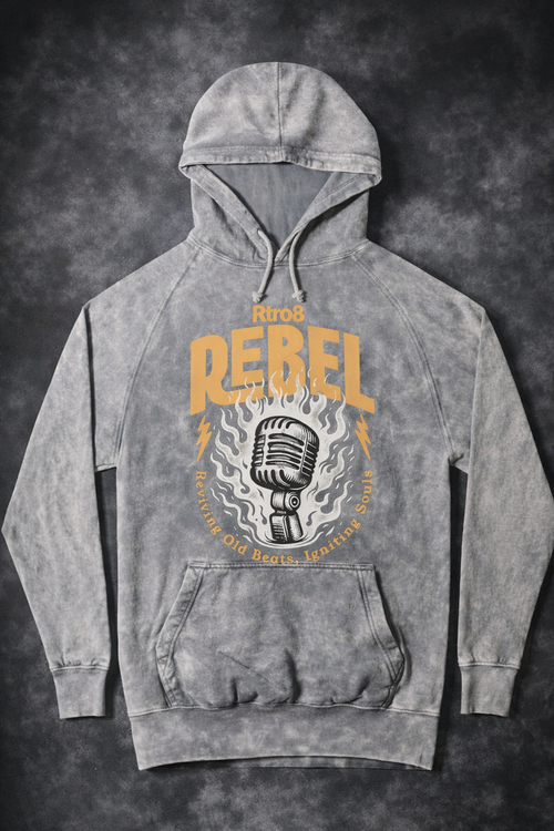 Rtro8 Rebel Mic Hoodie | Acid Wash Vintage Music Streetwear
