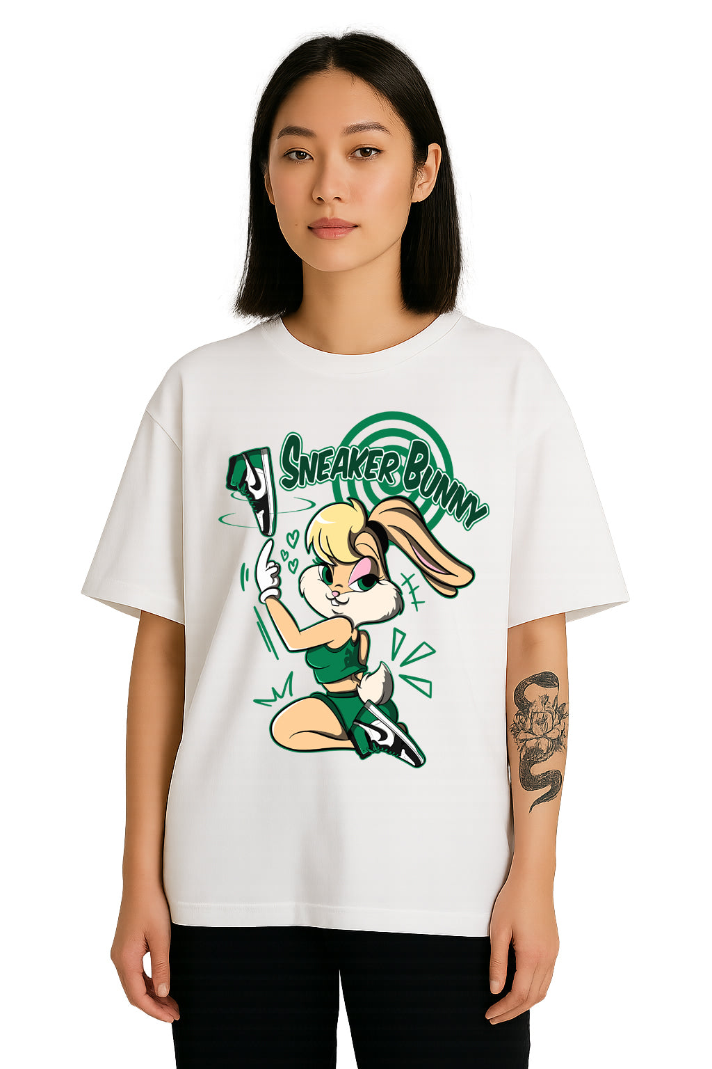 Sneaker Bunny Graphic Tee – Oversized Drop Shoulder Unisex T-Shirt Jordan 1