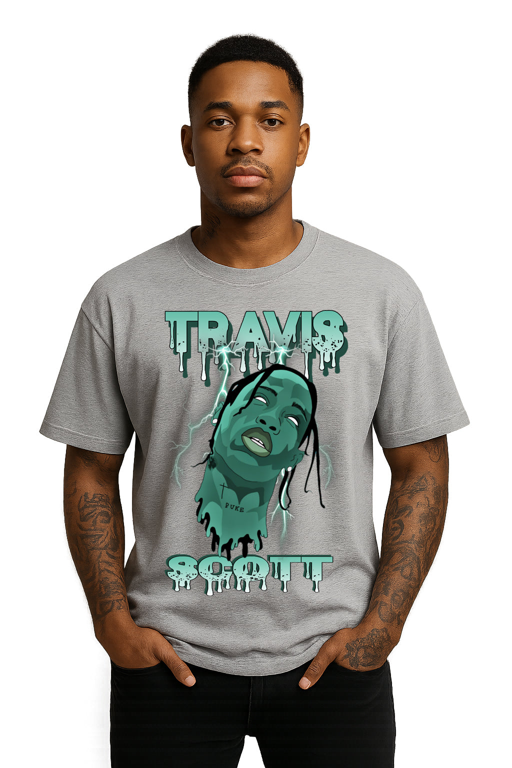 Unisex Travis Scott Drip Effect Graphic Tee – Streetwear Drop Shoulder T-Shirt