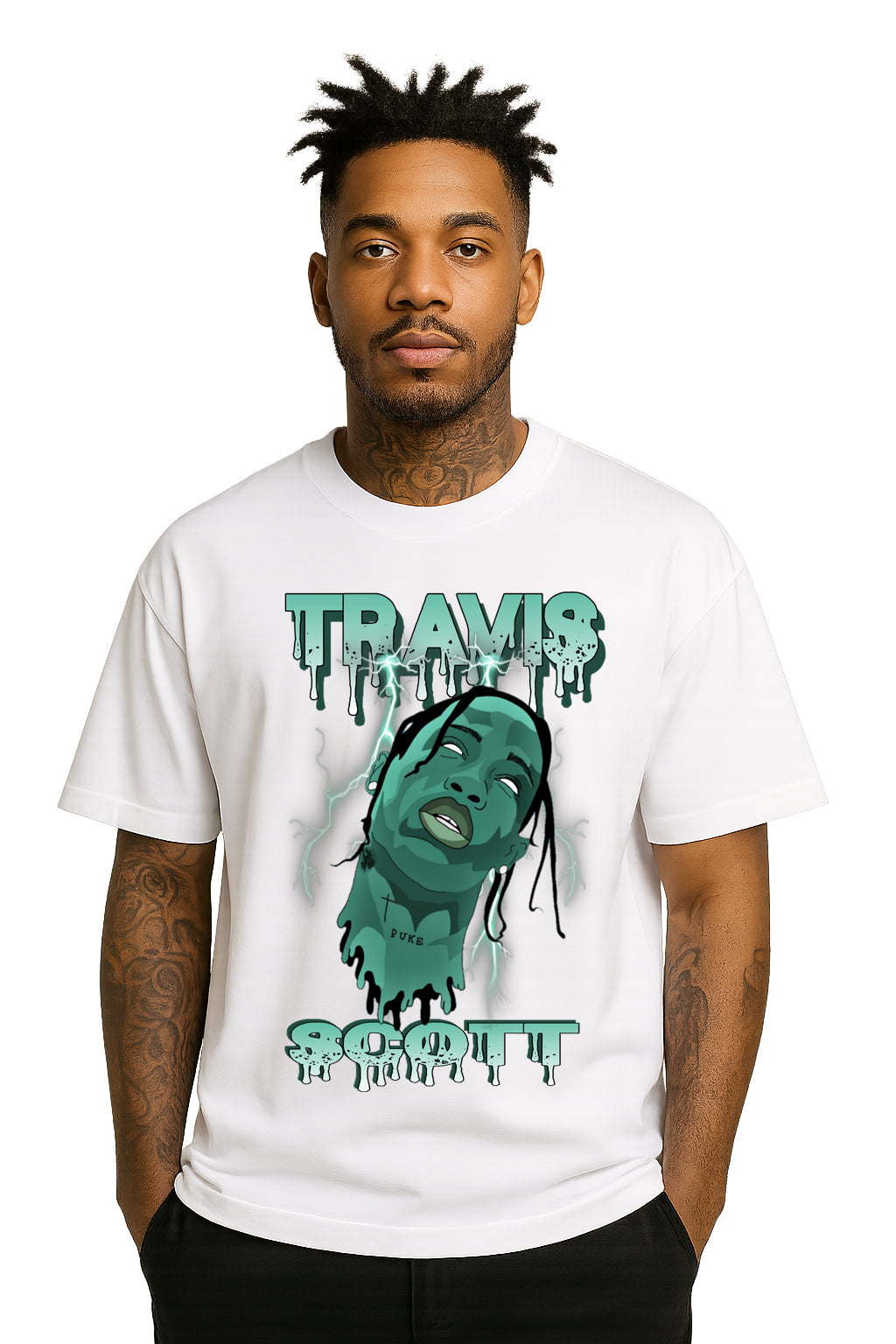 Unisex Travis Scott Drip Effect Graphic Tee – Streetwear Drop Shoulder T-Shirt